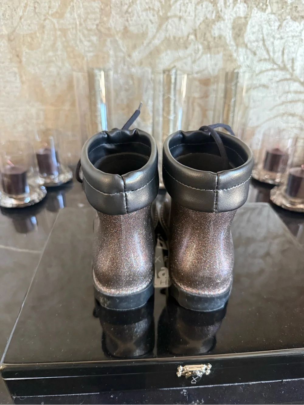 Mini Melissa Glitter Black Iridescent Kids Boots